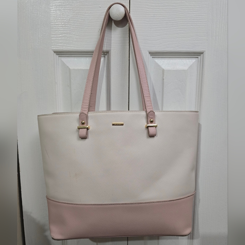 LoveVook Large Pink Two Tone Double Shoulder Strap Bag Purse Tote